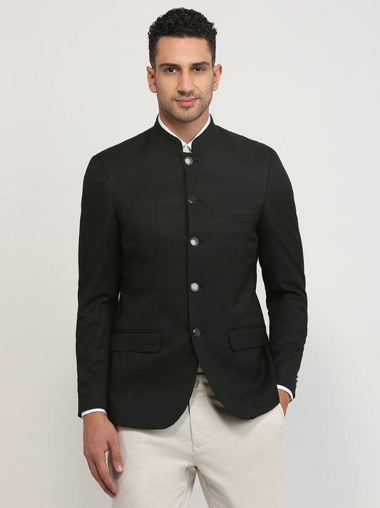 Raymond Men Black Solid Regular Fit Polyester Blend Blazer