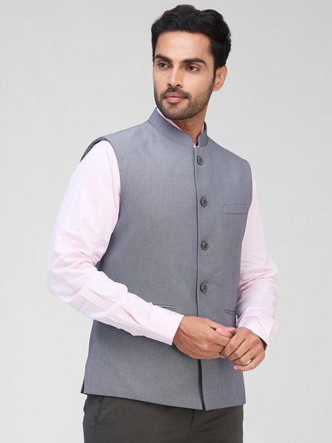 Raymond Men Grey Structure Contemporary Fit Polyester Blend