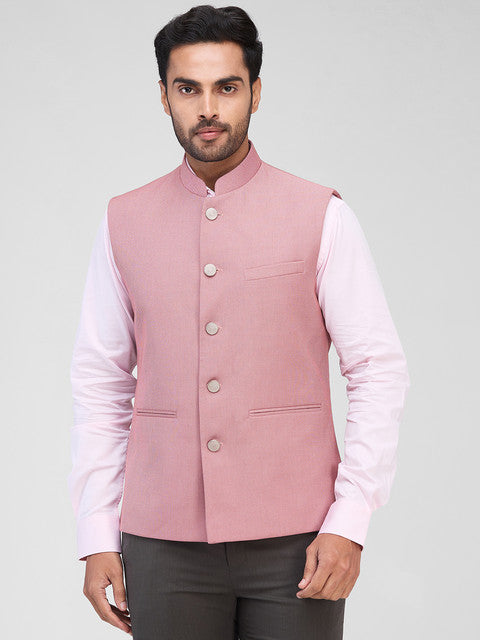 Raymond Men Red Structure Contemporary Fit Polyester Blend