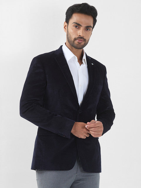 Raymond Men Blue Corduroy Slim Fit Cotton Blend Blazer