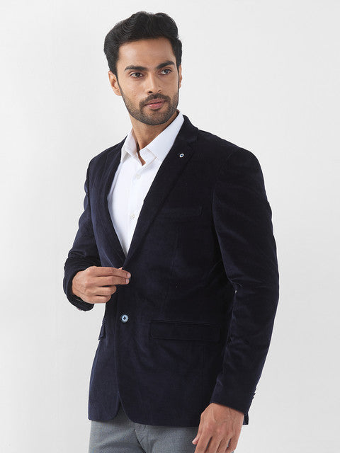 Raymond Men Blue Corduroy Slim Fit Cotton Blend Blazer