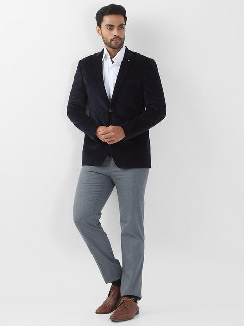 Raymond Men Blue Corduroy Slim Fit Cotton Blend Blazer