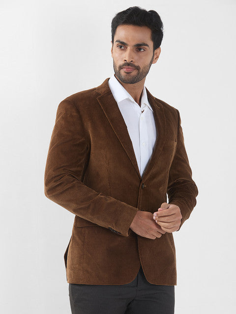 Raymond Men Brown Corduroy Slim Fit Cotton Blend Blazer