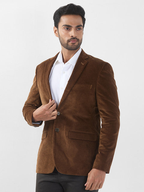 Raymond Men Brown Corduroy Slim Fit Cotton Blend Blazer