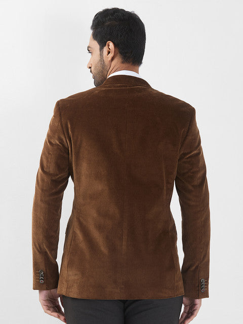 Raymond Men Brown Corduroy Slim Fit Cotton Blend Blazer