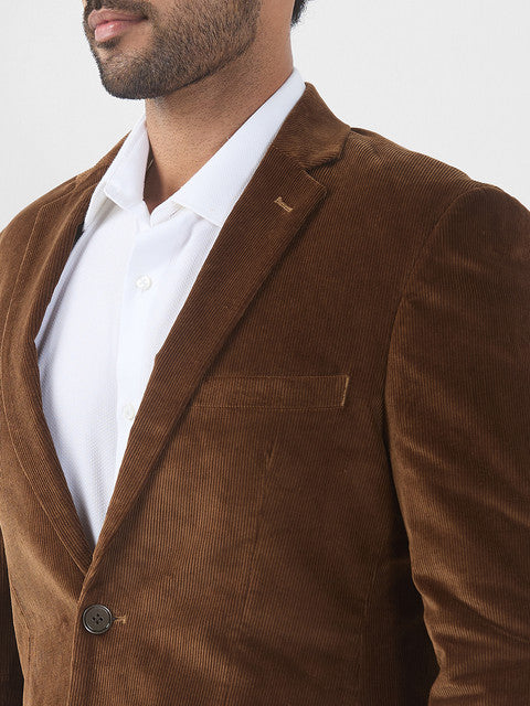 Raymond Men Brown Corduroy Slim Fit Cotton Blend Blazer