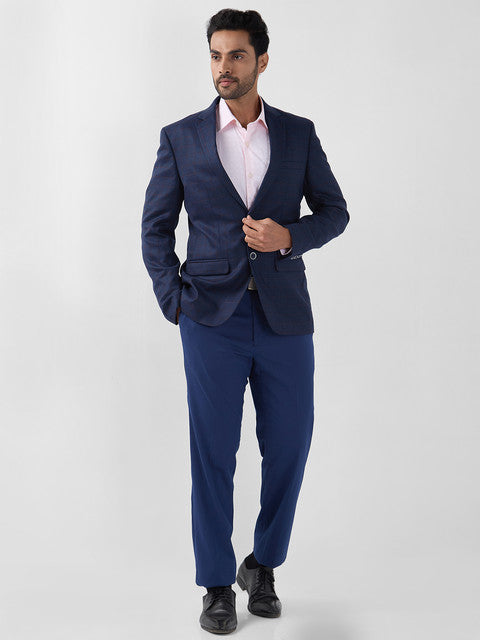 Raymond Men Blue Checks Contemporary Fit Wool Blend Blazer