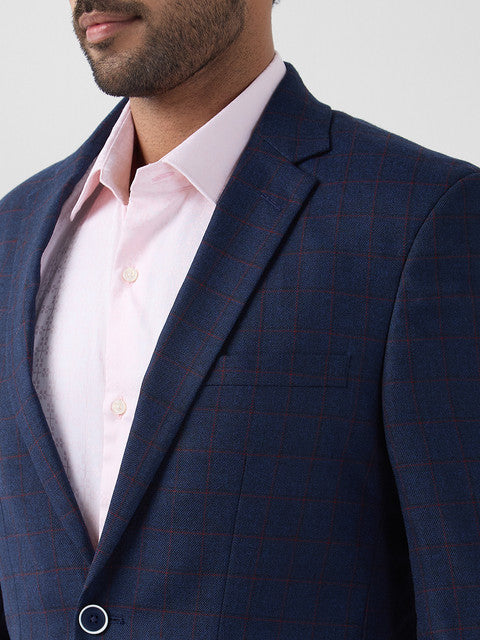 Raymond Men Blue Checks Contemporary Fit Wool Blend Blazer