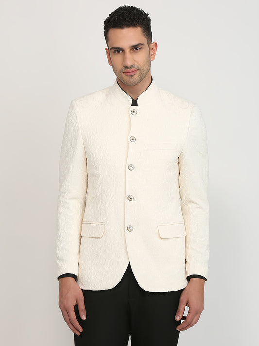 Raymond Men Brown Jacquard Regular Fit Polyester Blend Blazer