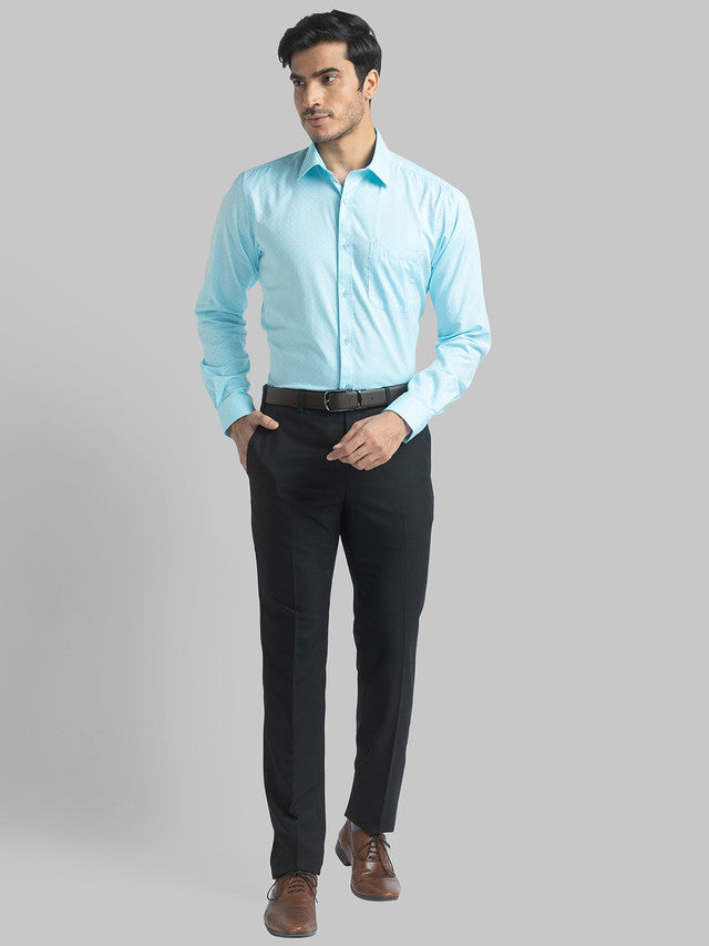 Raymond Men Blue Self Design Slim Fit Full Sleeve Semi Cut Away Collar Shirt