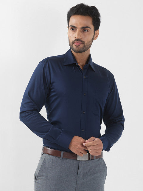 Raymond Men Blue Solid Contemporary Fit Cotton Wrinkle Free Formal