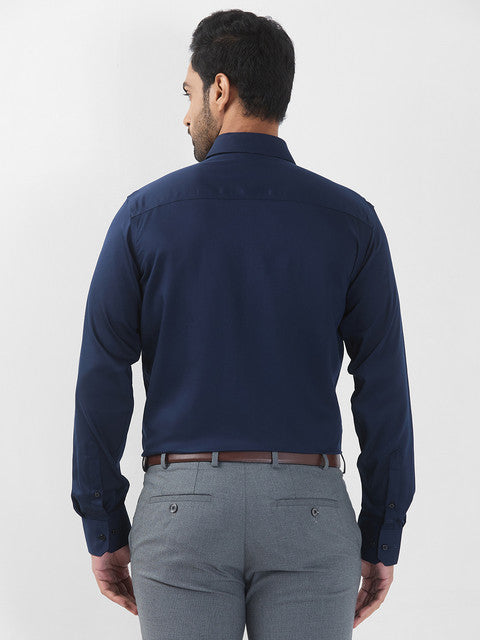 Raymond Men Blue Solid Contemporary Fit Cotton Wrinkle Free Formal