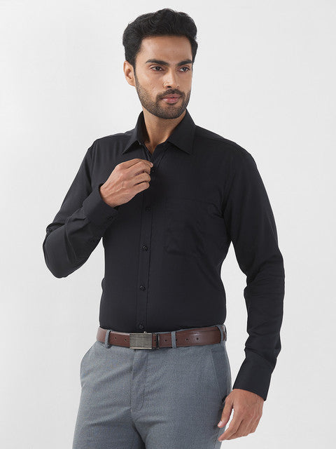 Raymond Men Black Solid Contemporary Fit Cotton Wrinkle Free