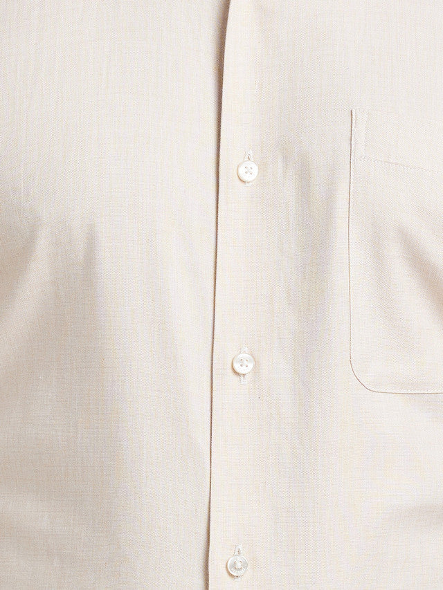 Raymond Beige Solid Contemporary Fit Cotton Blend Formal Shirt