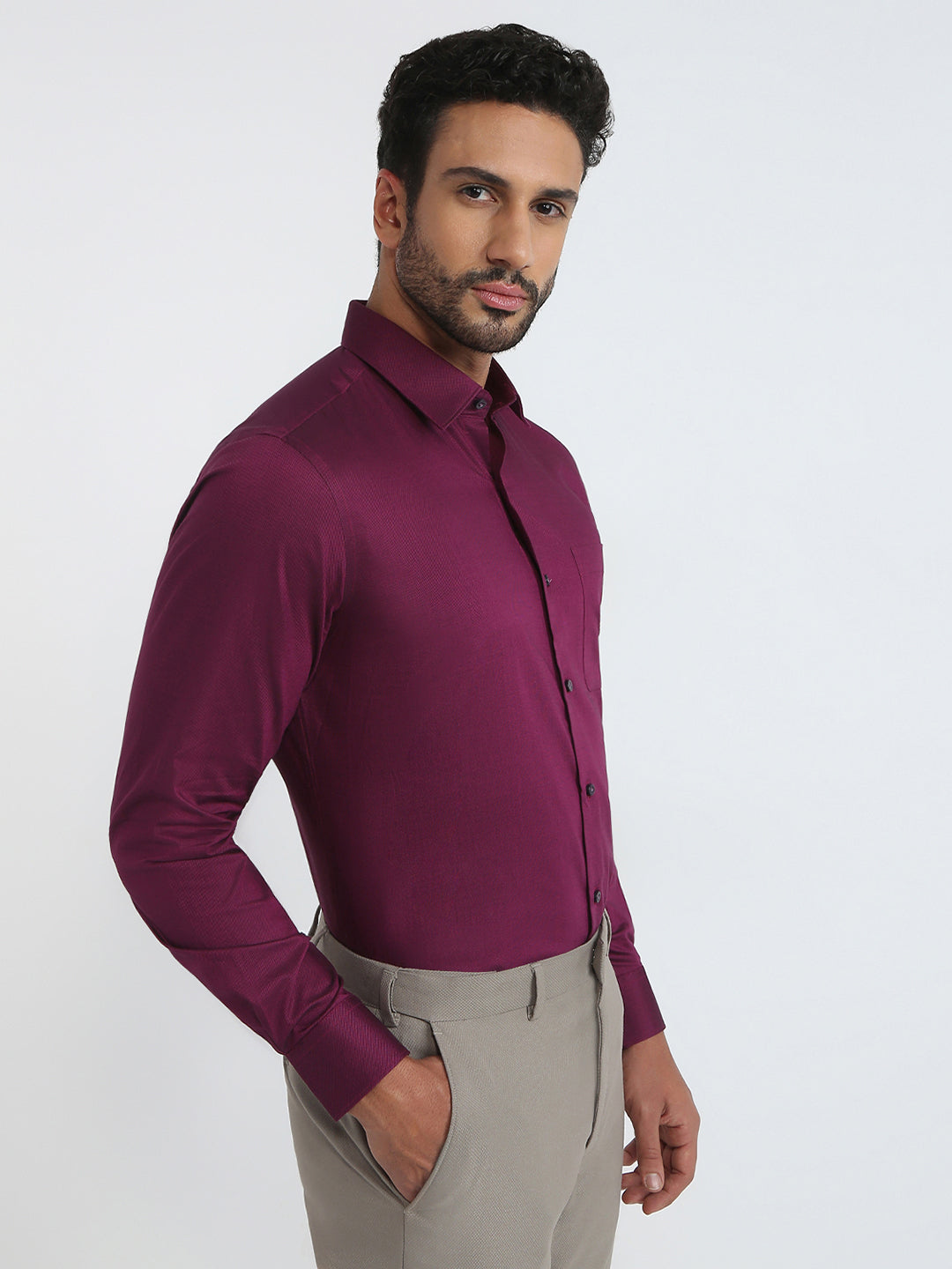 Maroon Variant Raymond Men Maroon Structure Contemporary Fit Cotton Formal Shirt ...