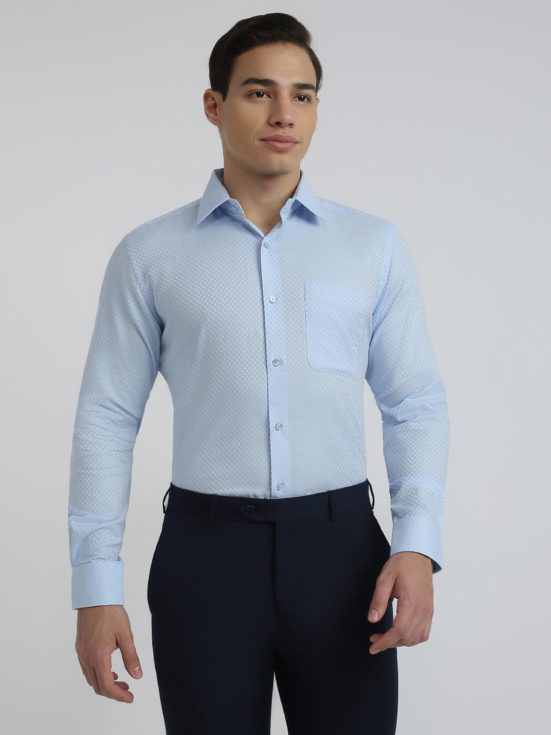 Raymond Men Blue Structure Contemporary Fit Cotton Formal Shirt
