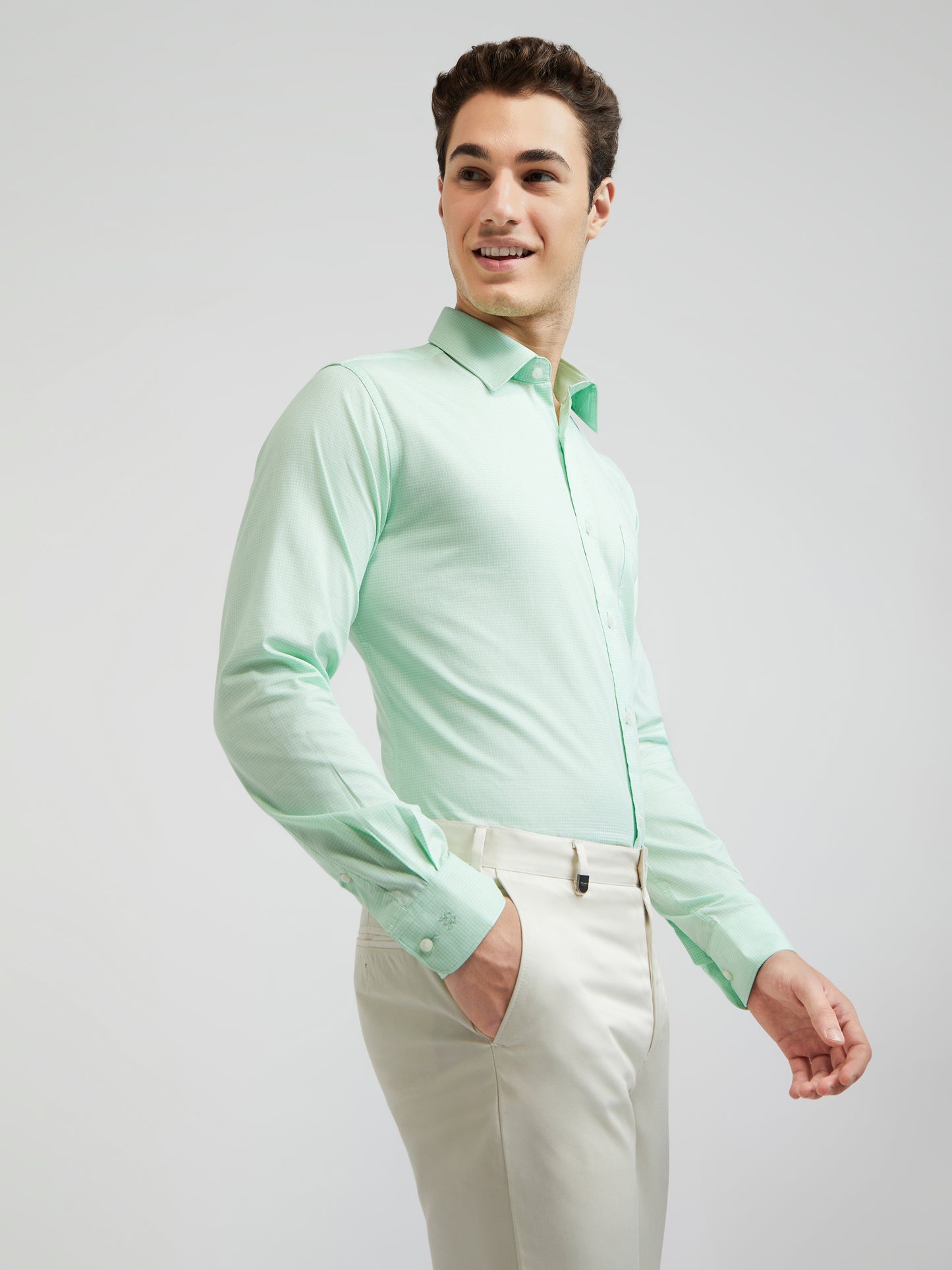 Raymond Green Checks Slim Fit Full Sleeve Cotton Shirt