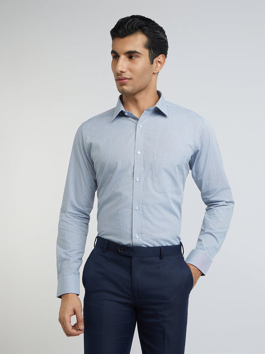 Raymond Blue Checks Slim Fit Full Sleeve Cotton Shirt