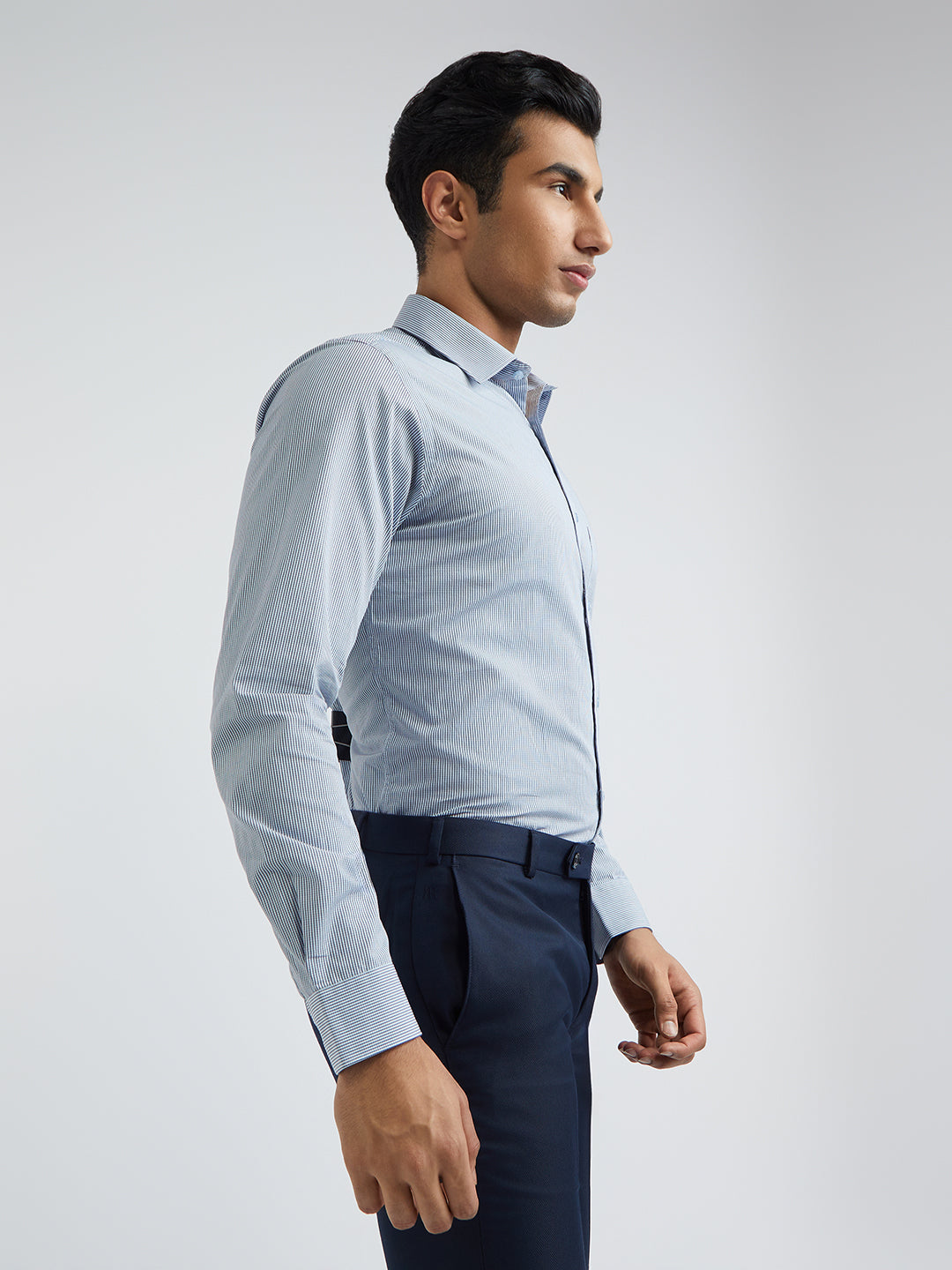 Raymond Blue Checks Slim Fit Full Sleeve Cotton Shirt