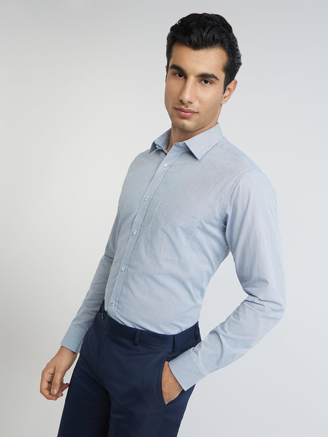 Raymond Blue Checks Slim Fit Full Sleeve Cotton Shirt