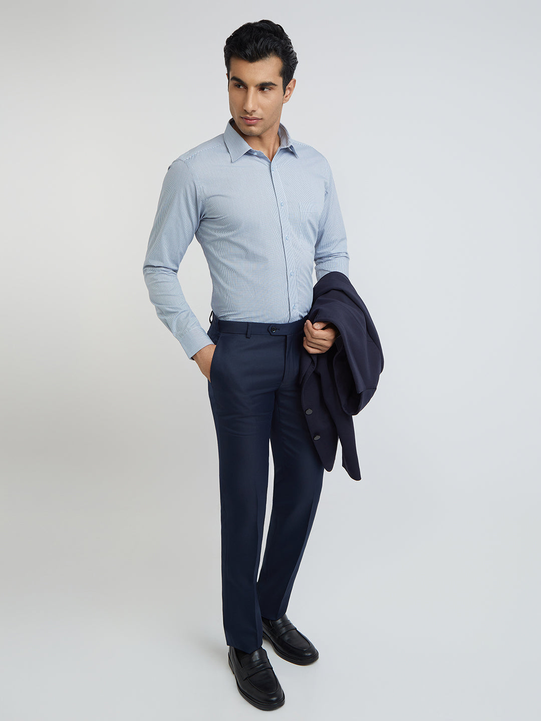 Raymond Blue Checks Slim Fit Full Sleeve Cotton Shirt