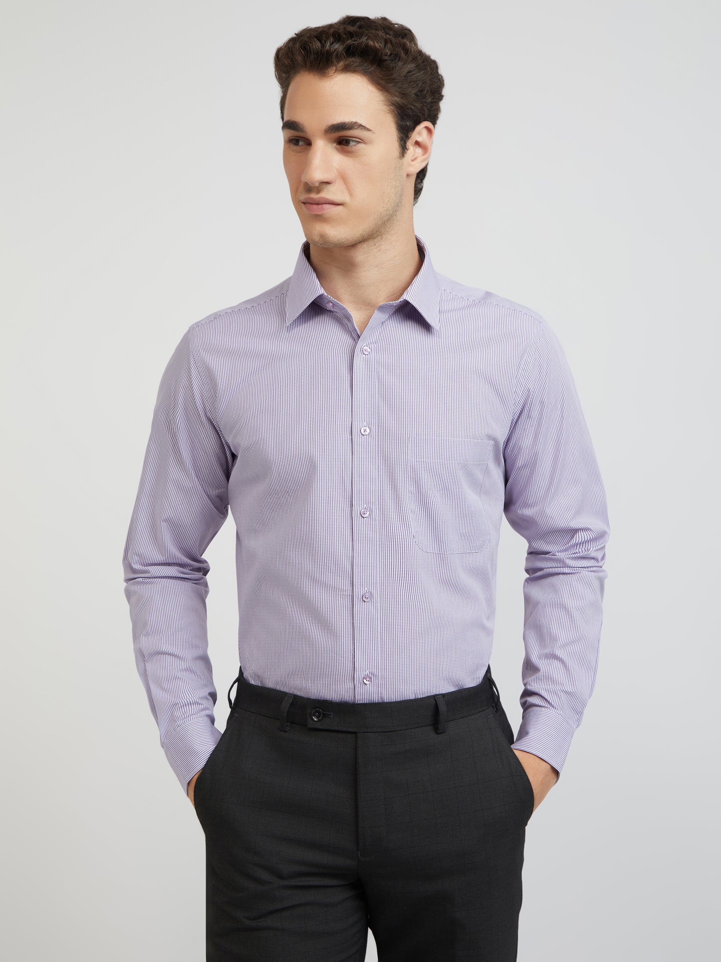 Raymond Purple Checks Slim Fit Cotton Formal Shirt