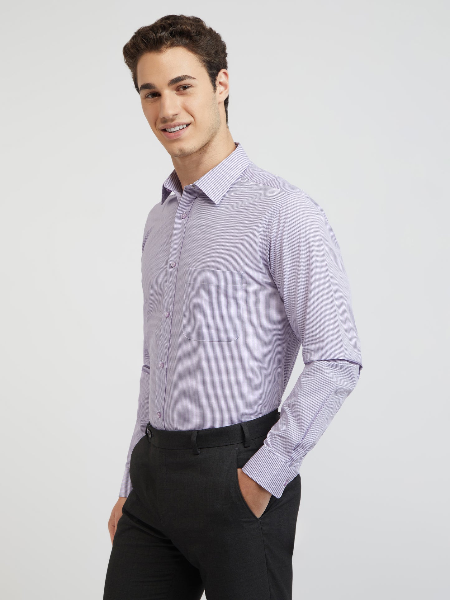 Raymond Purple Checks Slim Fit Cotton Formal Shirt