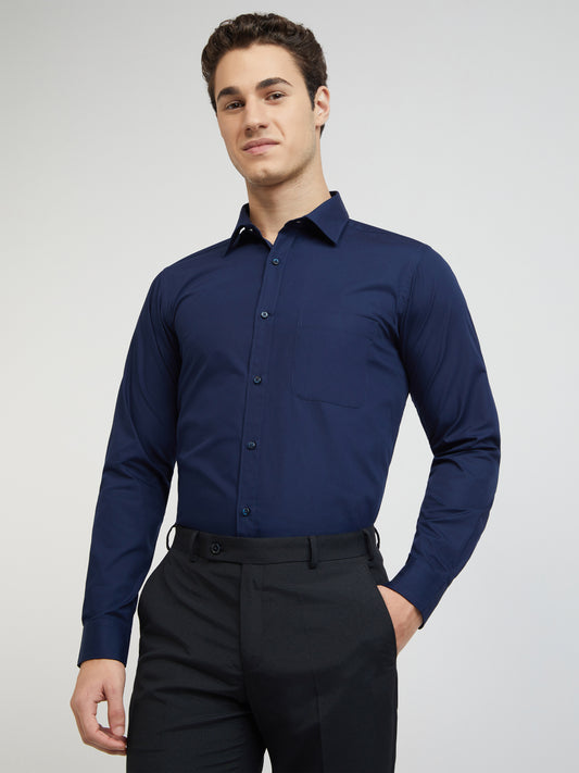 Raymond Blue Solid Slim Fit Cotton Formal Shirt