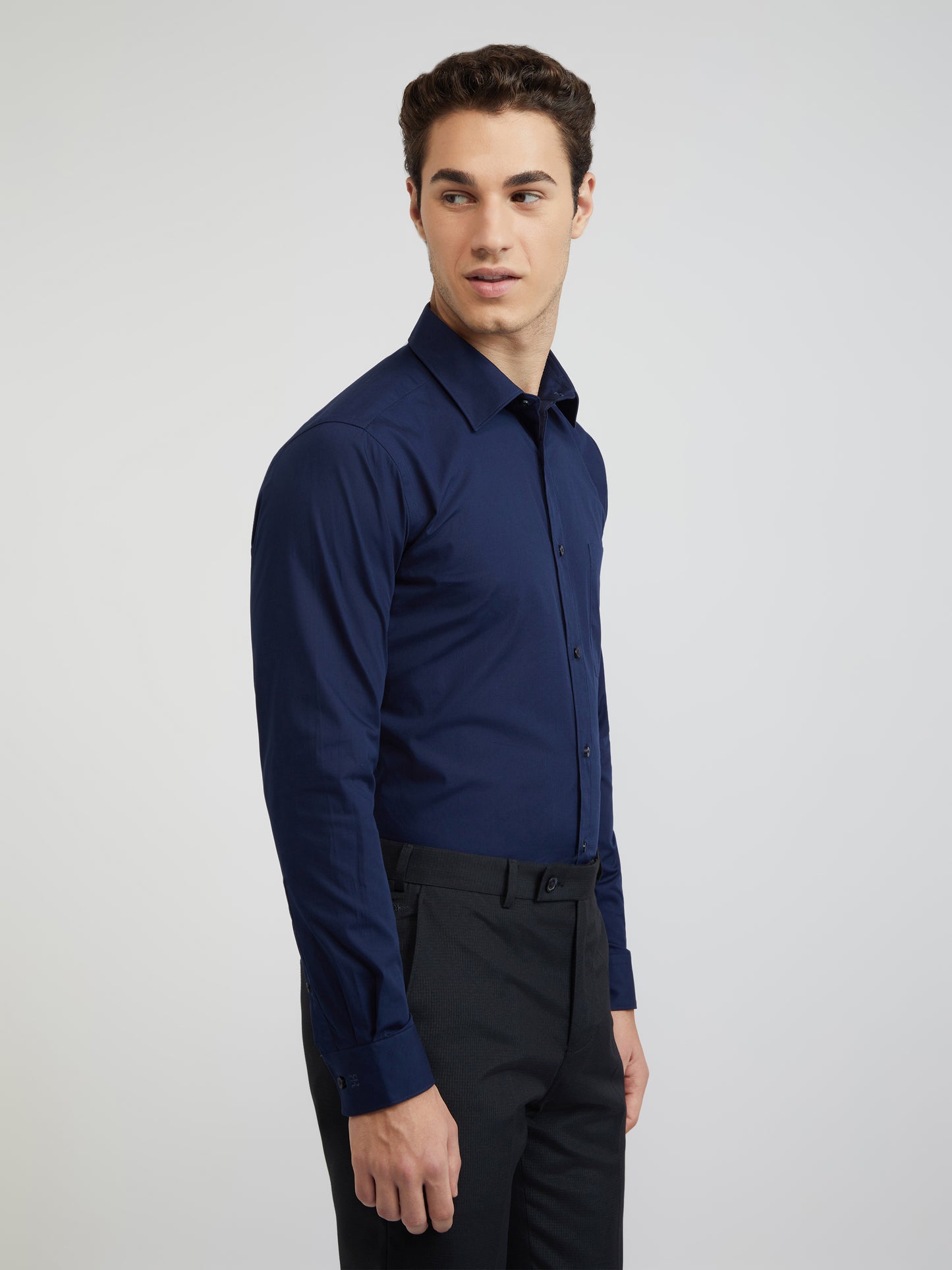 Raymond Blue Solid Slim Fit Cotton Formal Shirt