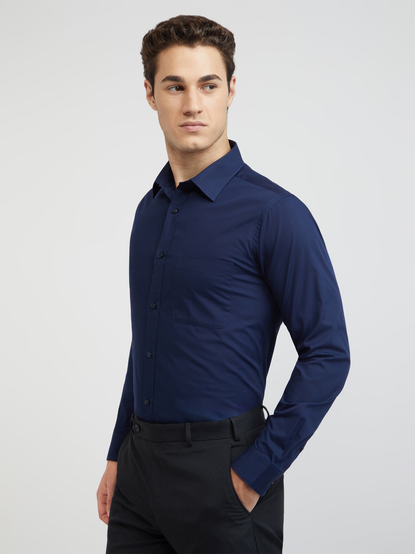 Raymond Blue Solid Slim Fit Cotton Formal Shirt