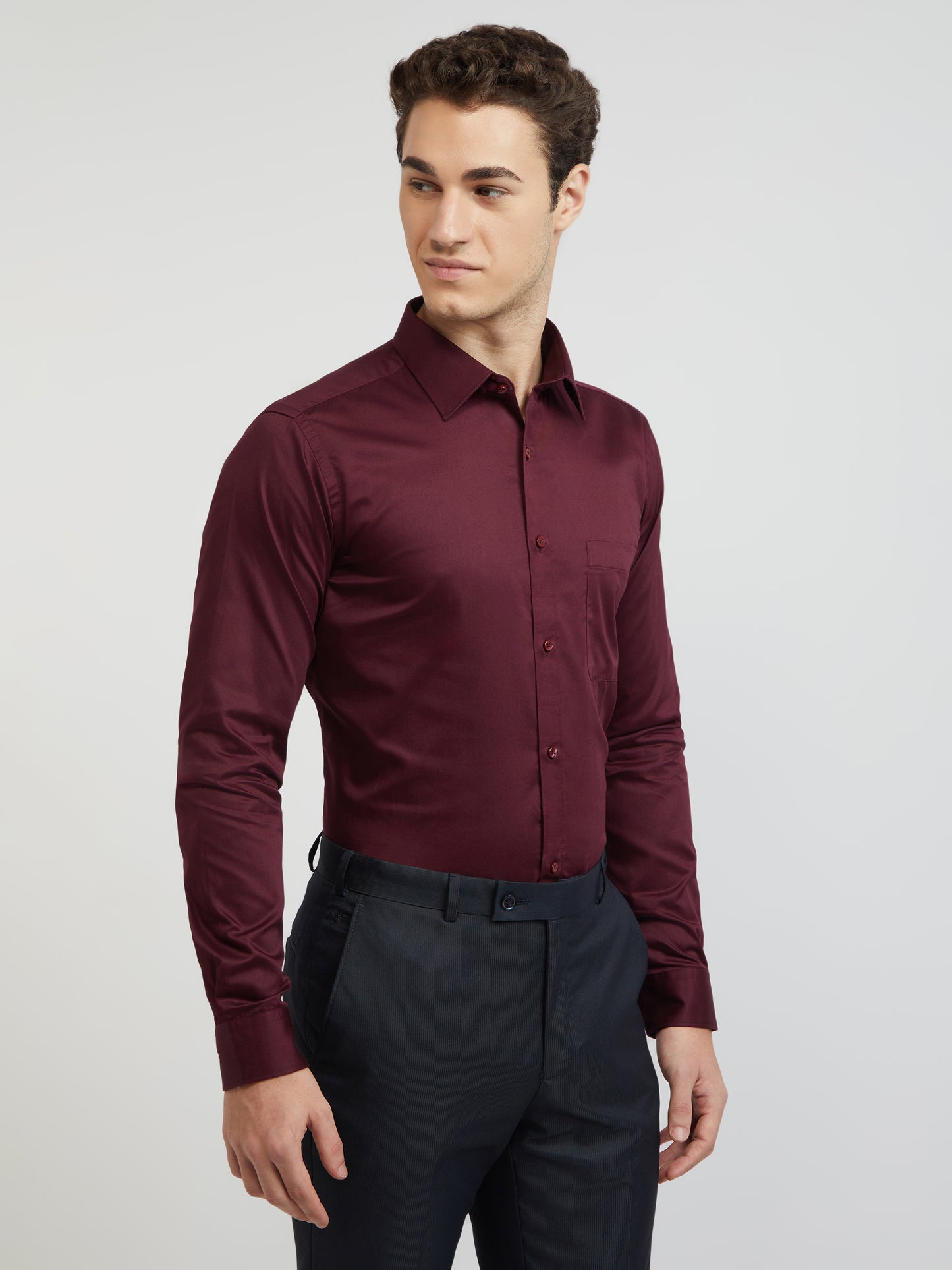 Raymond Maroon Solid Slim Fit Cotton Formal Shirt