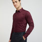 Raymond Maroon Solid Slim Fit Cotton Formal Shirt