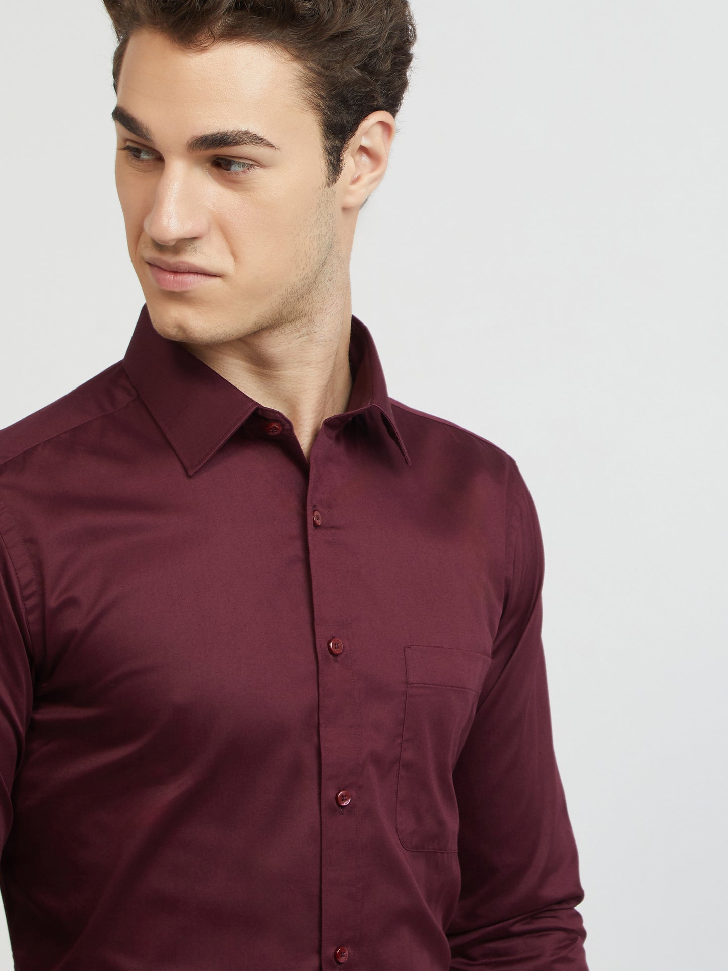 Raymond Maroon Solid Slim Fit Cotton Formal Shirt