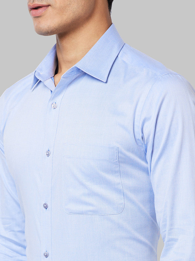 Raymond Men Blue Solid Slim Fit Full Sleeve Cut Away Collar Shirt