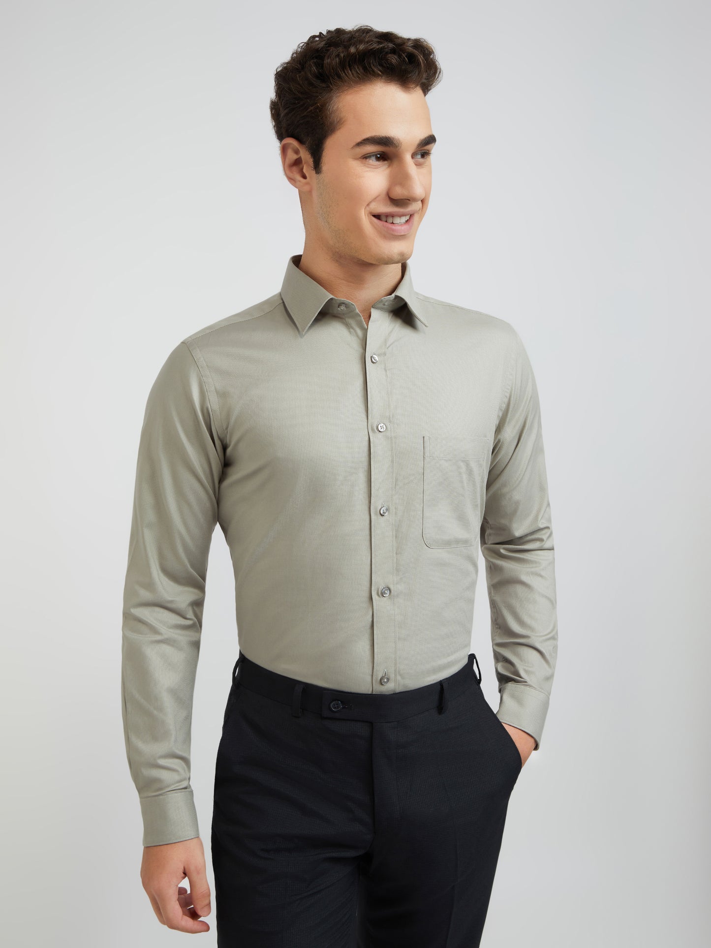 Raymond Grey Solid Slim Fit Full Sleeve Cotton Shirt