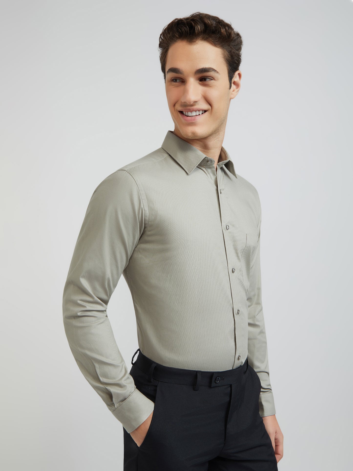 Raymond Grey Solid Slim Fit Full Sleeve Cotton Shirt