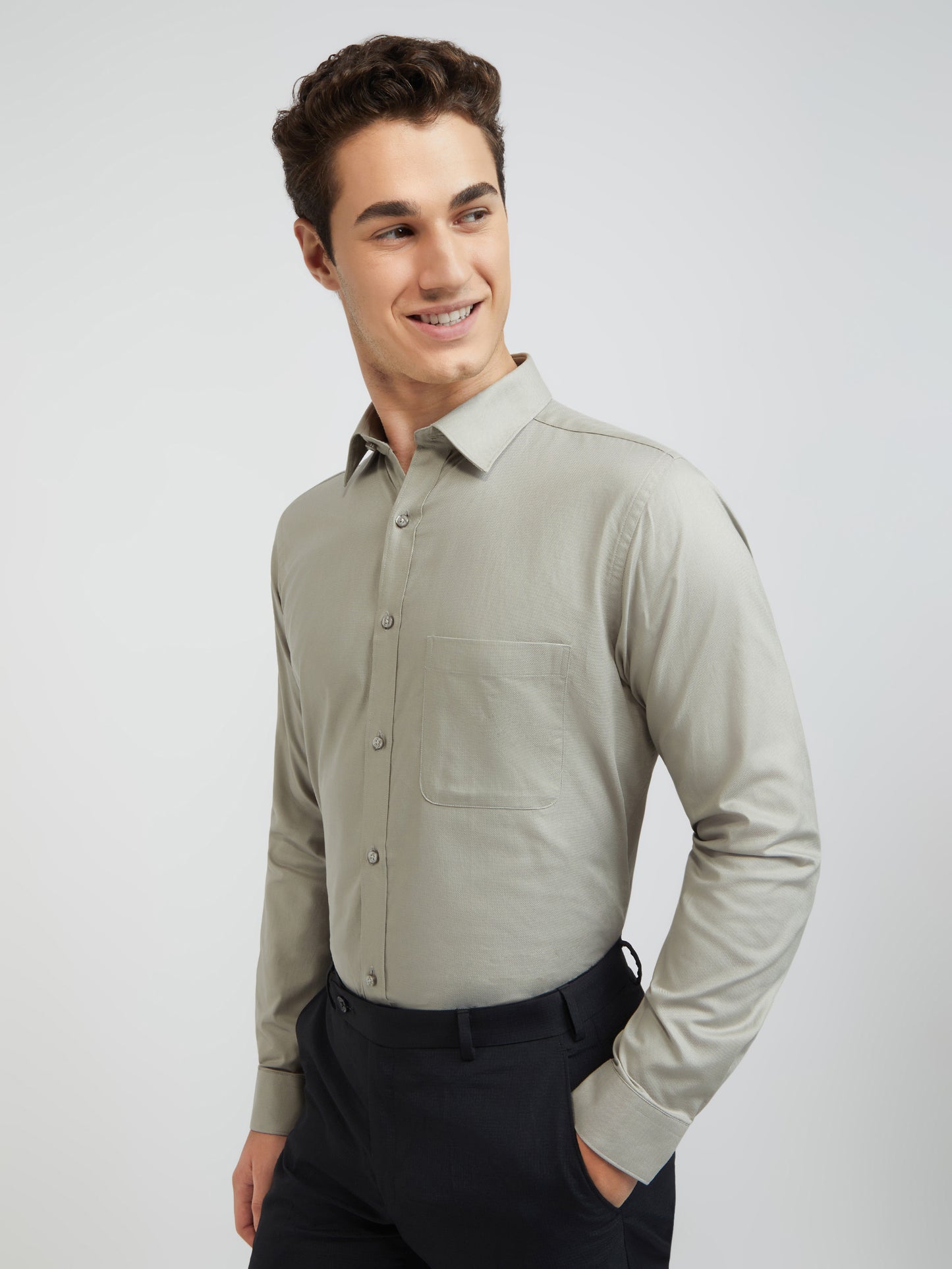 Raymond Grey Solid Slim Fit Full Sleeve Cotton Shirt