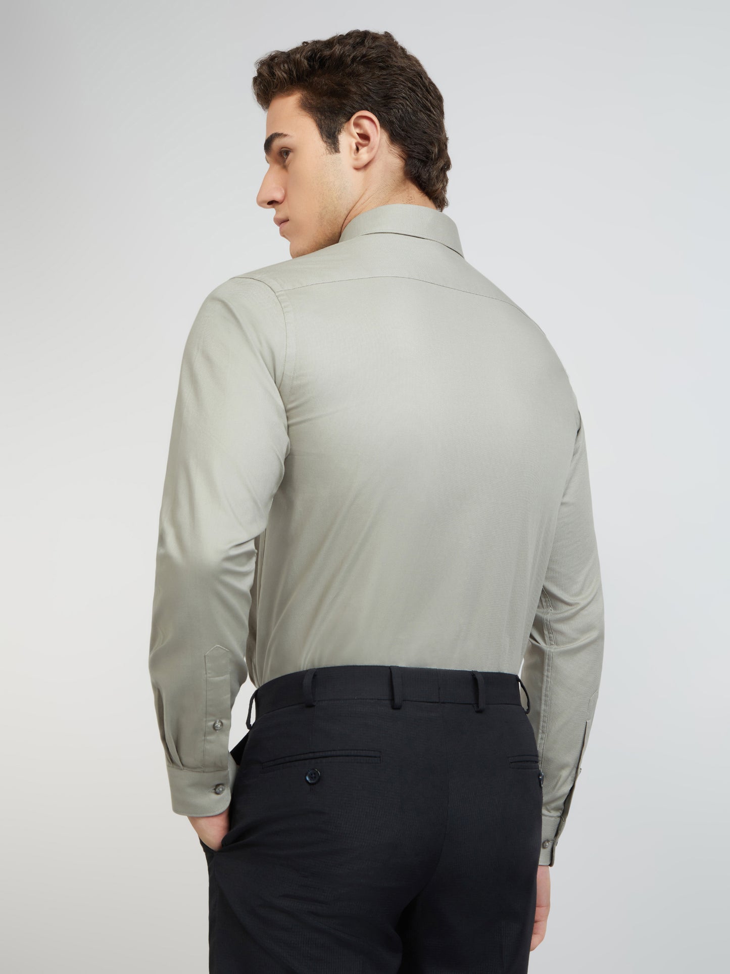 Raymond Grey Solid Slim Fit Full Sleeve Cotton Shirt