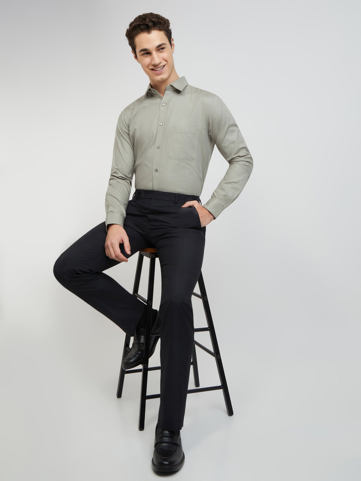 Raymond Grey Solid Slim Fit Full Sleeve Cotton Shirt