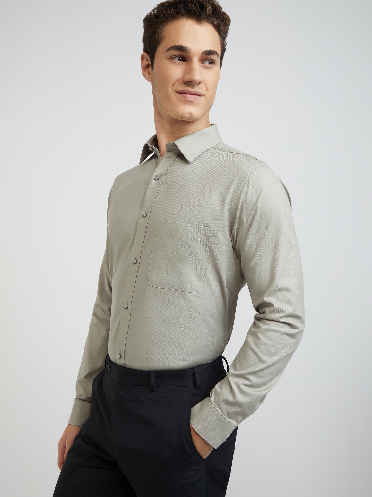 Raymond Grey Solid Slim Fit Full Sleeve Cotton Shirt