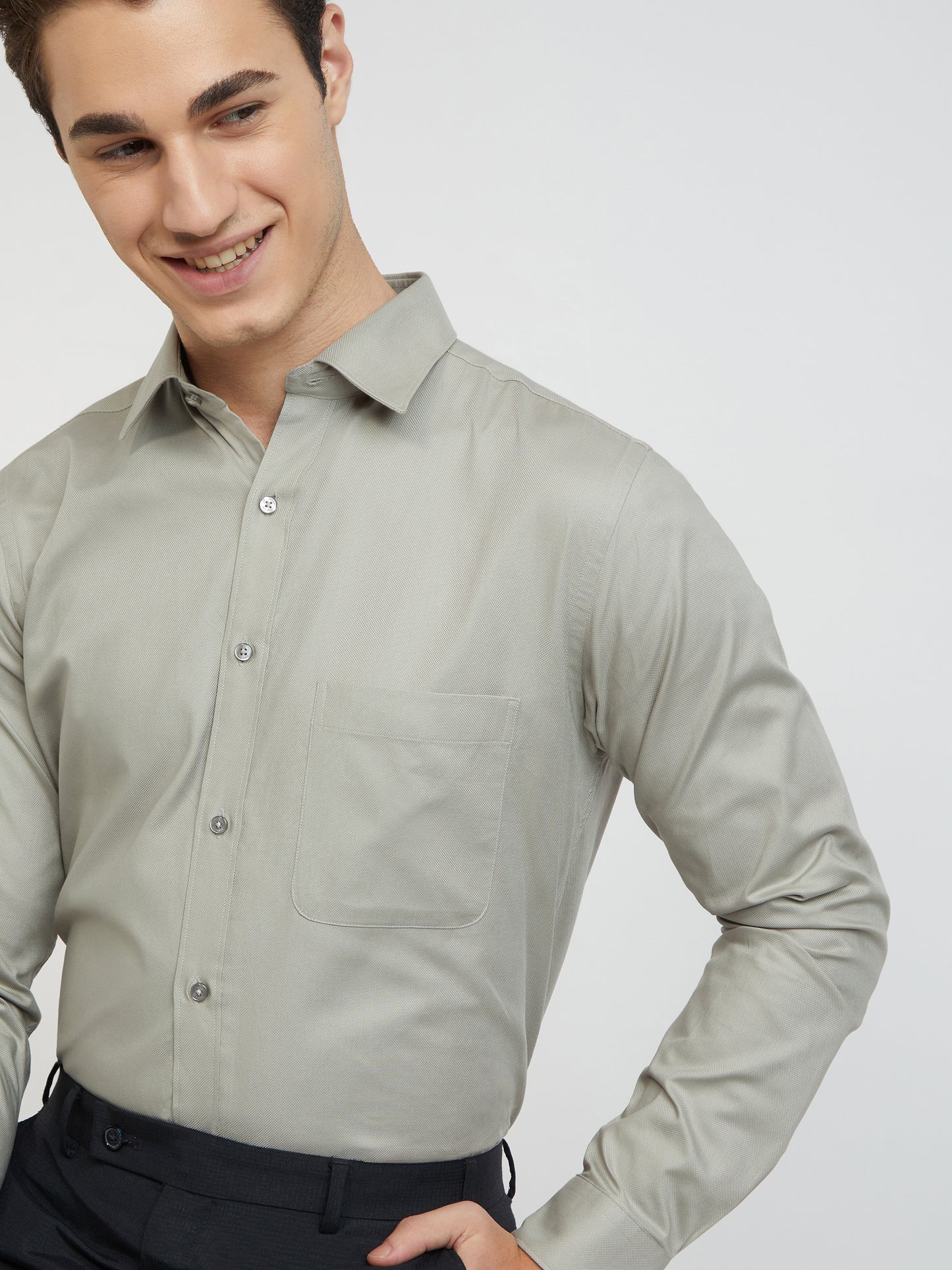 Raymond Grey Solid Slim Fit Full Sleeve Cotton Shirt