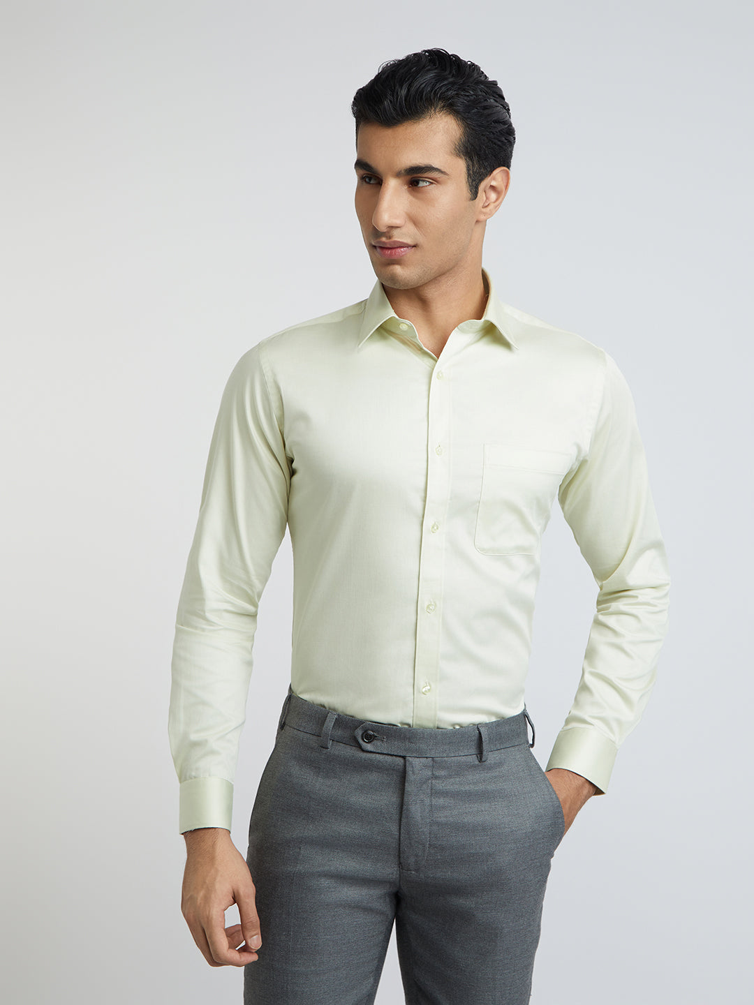 Raymond Men Yellow Solid Slim Fit Cotton Shirt