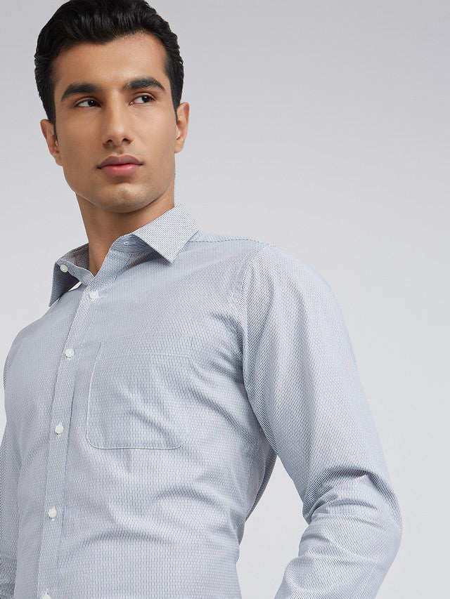 Raymond Men Blue Stripe Slim Fit Cotton Shirts