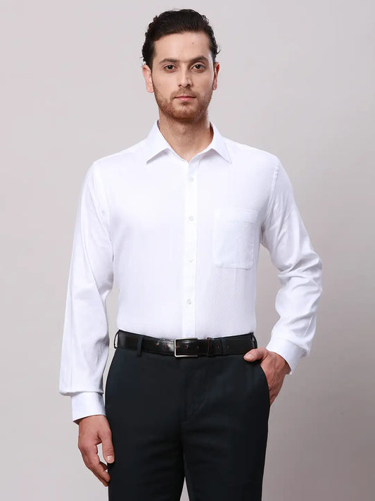 Raymond Men White Slim Fit Structure Cotton Shirts