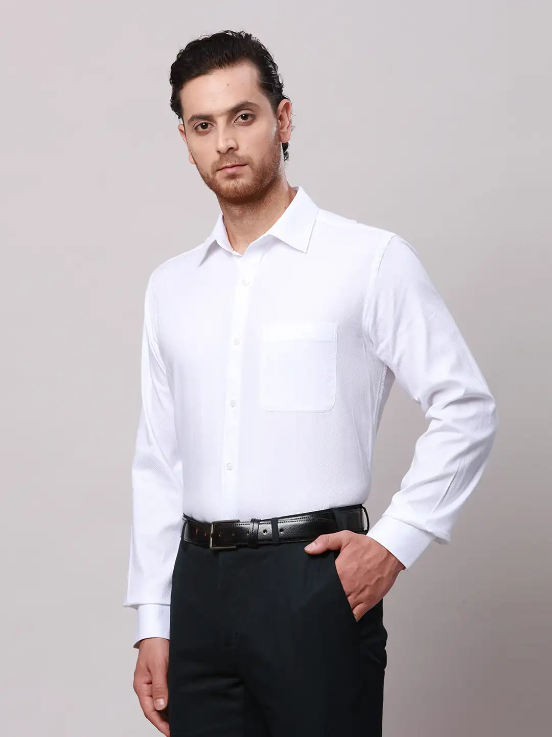 Raymond Men White Slim Fit Structure Cotton Shirts