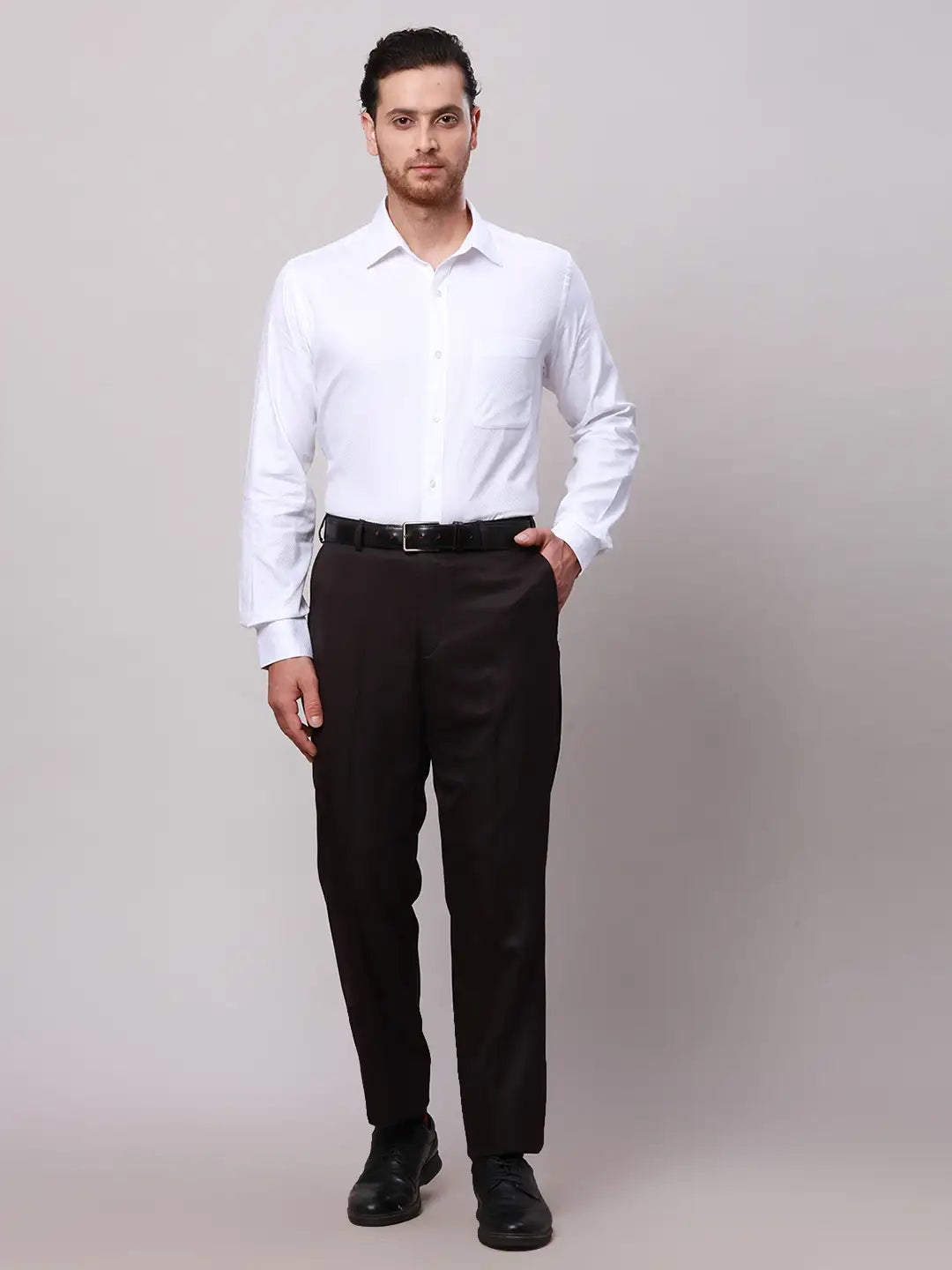 Raymond Men White Slim Fit Structure Cotton Shirts