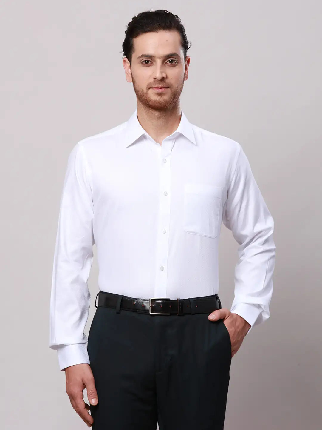 Raymond Men White Slim Fit Structure Cotton Shirts