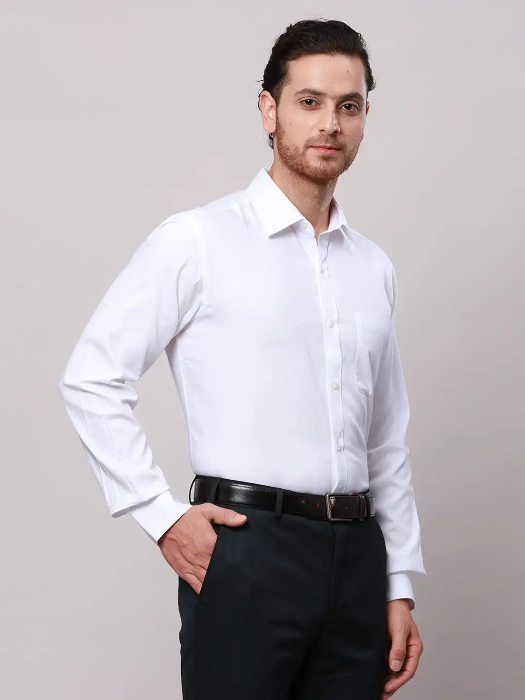 Raymond Men White Slim Fit Structure Cotton Shirts