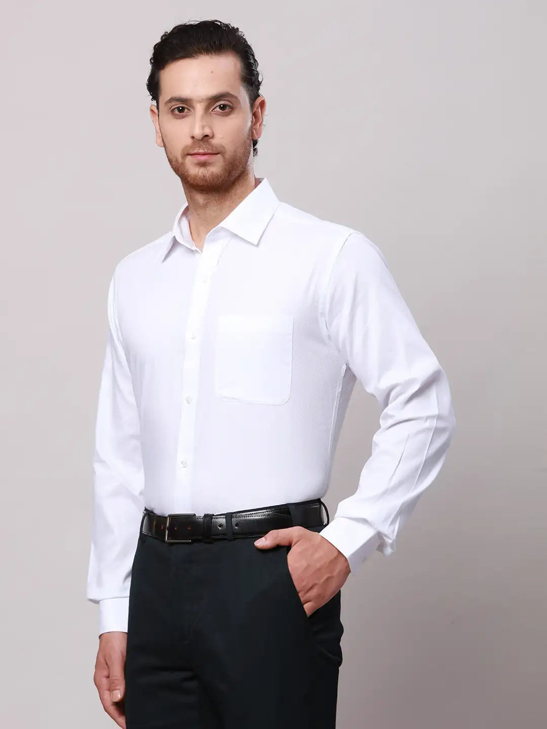 Raymond Men White Slim Fit Structure Cotton Shirts