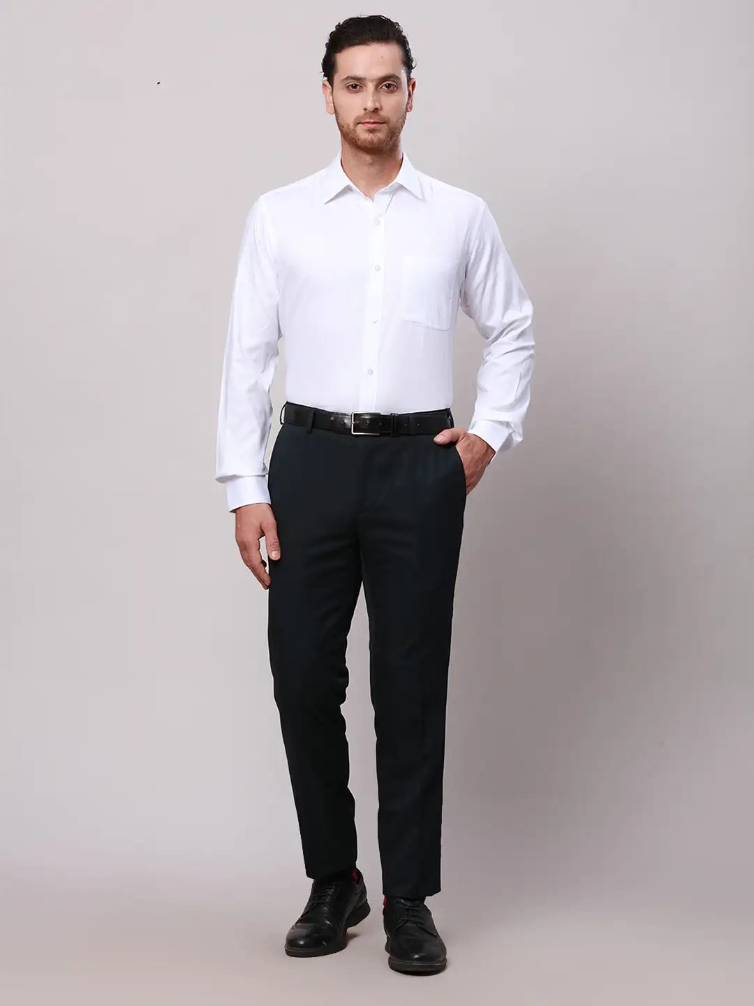 Raymond Men White Slim Fit Structure Cotton Shirts